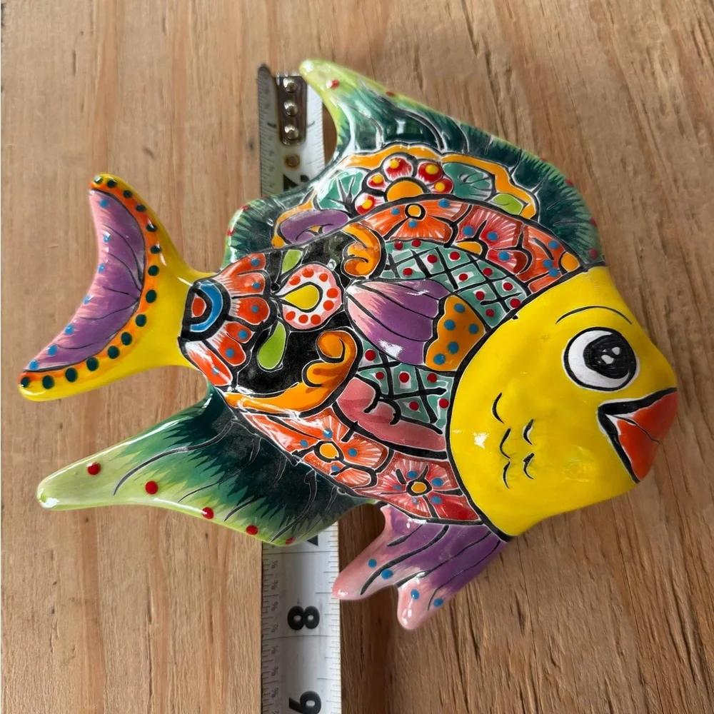 Hand-Painted Decorative Fish Wall Accent - Yellow Multi-Color